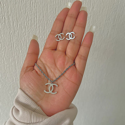 CHANEL CLASSIC. Reworked Silver CC Stud Earrings IMPERFECT
