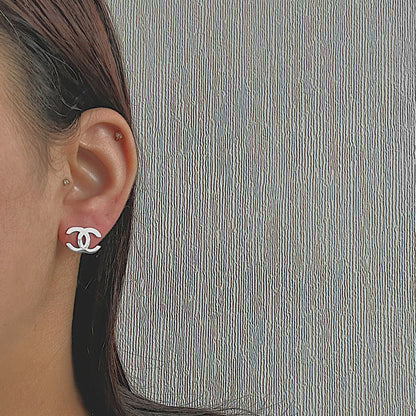 CHANEL CLASSIC. Reworked Silver CC Stud Earrings IMPERFECT