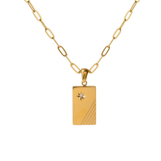 CARTER. Gold Crystal Tag Necklace