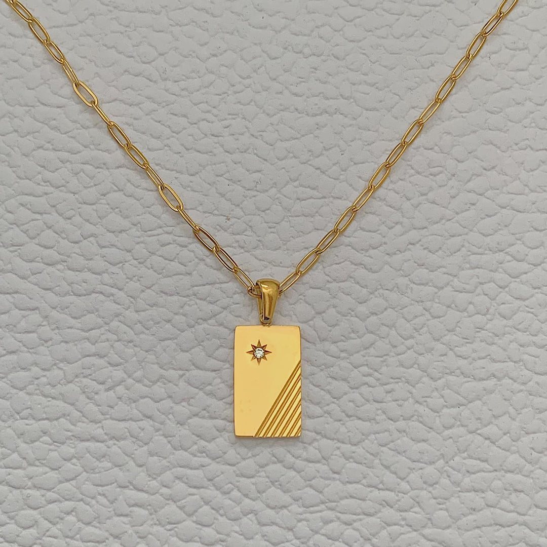 CARTER. Gold Crystal Tag Necklace