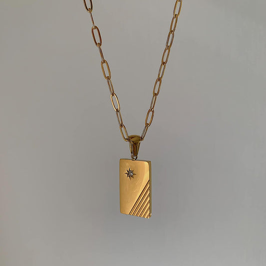 CARTER. Gold Crystal Tag Necklace