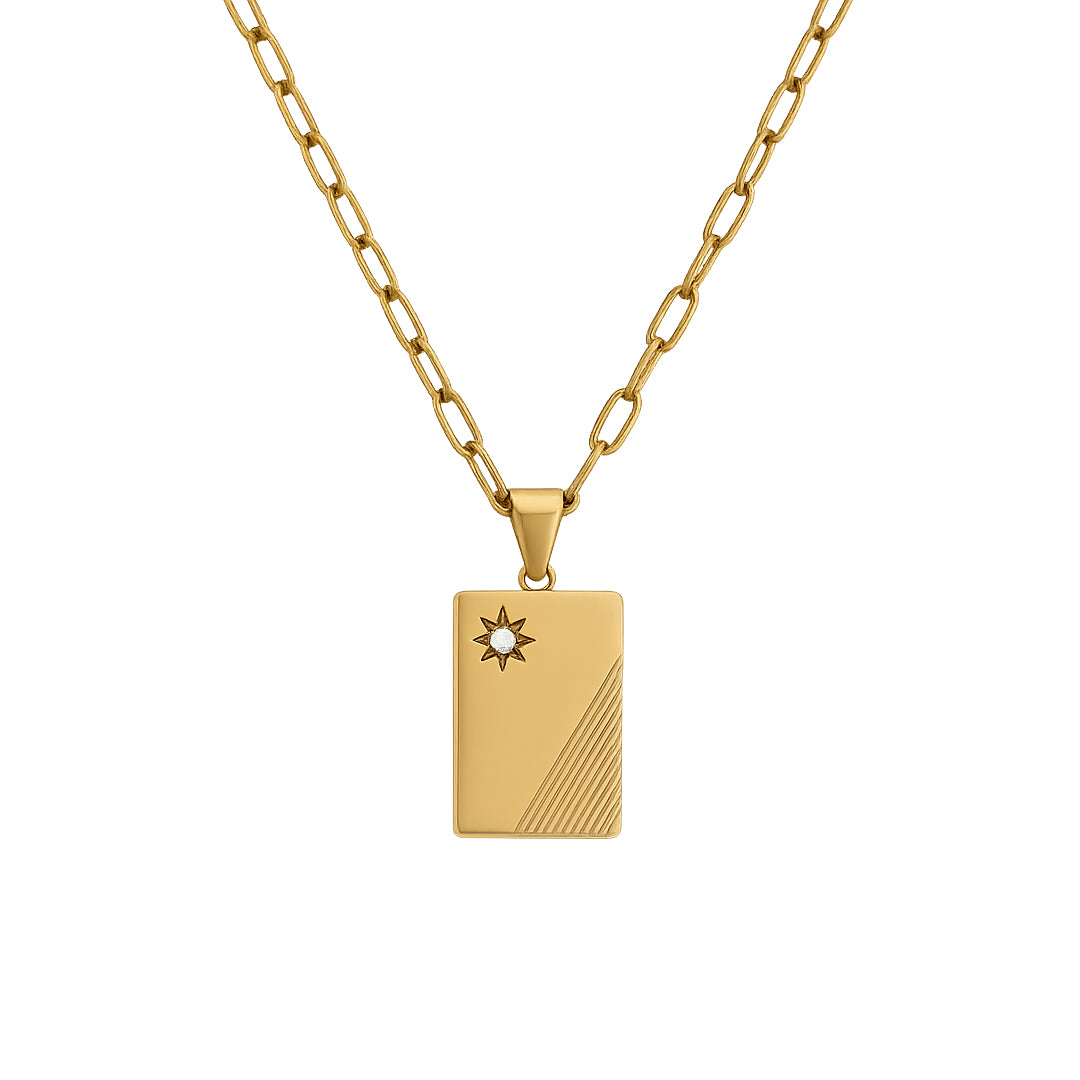 CARTER. Gold Crystal Tag Necklace