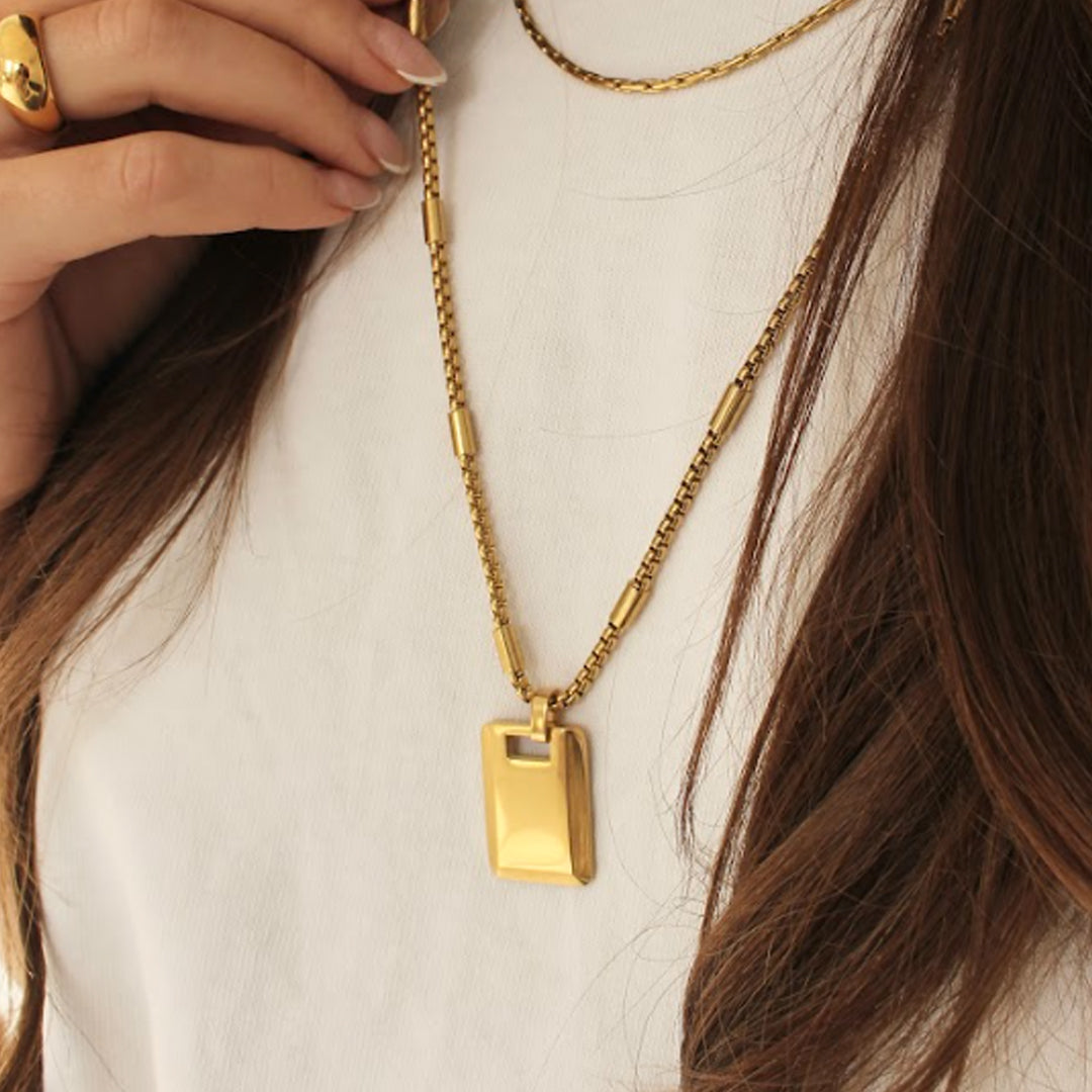 CATHEDRAL. Gold XL Statement ID Tag Necklace