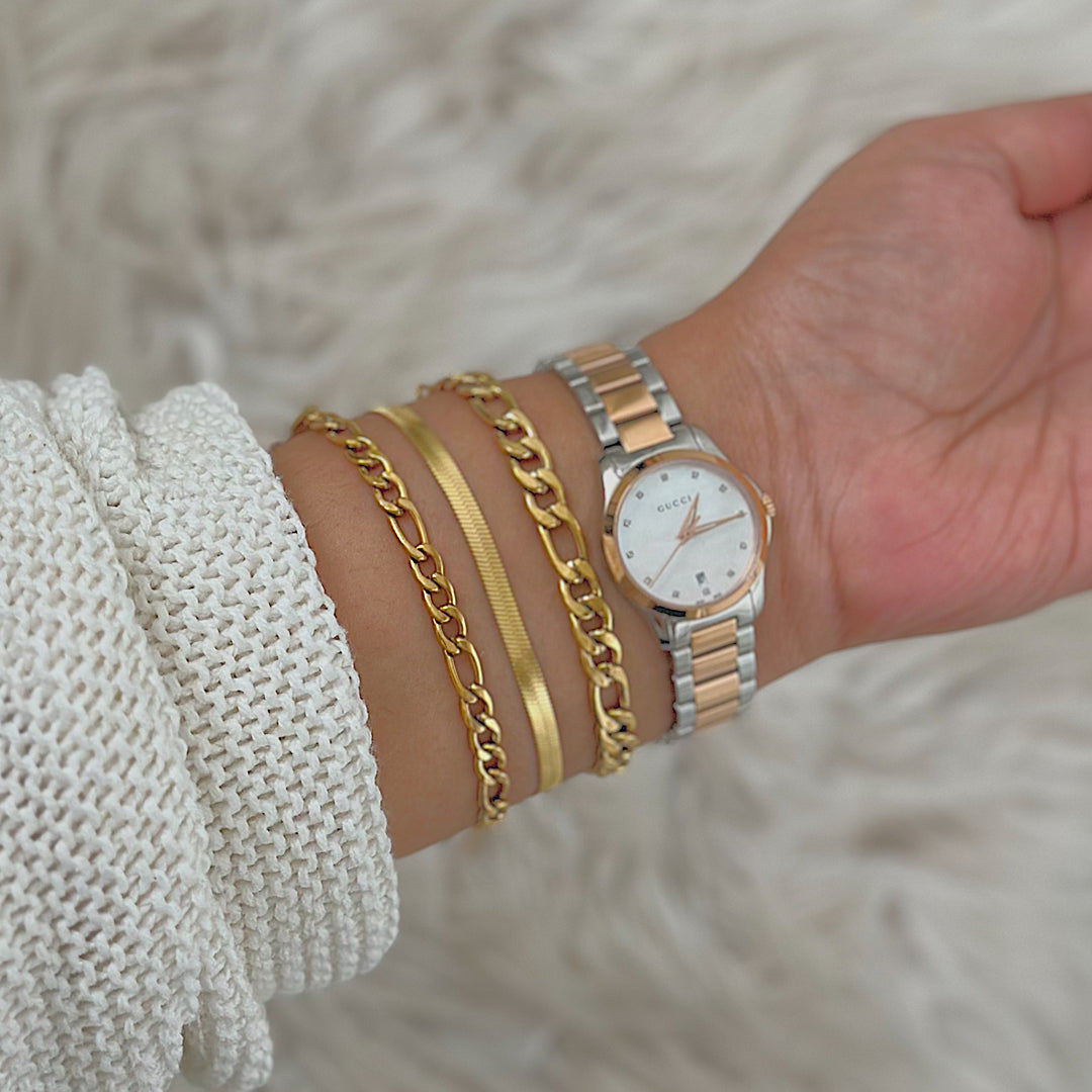 HAMLET. Gold Figaro Chain Bracelet Set