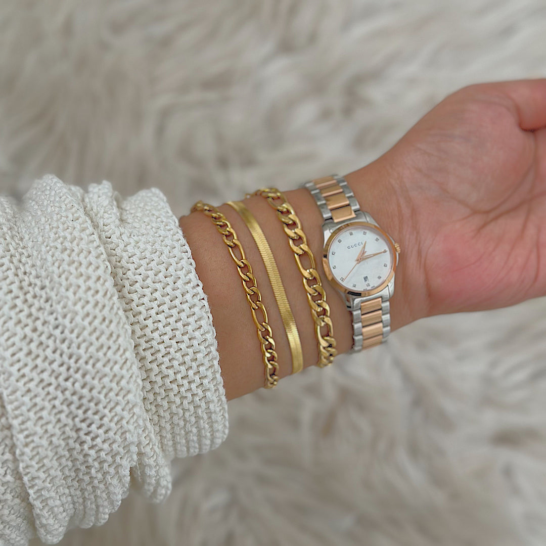 HAMLET. Gold Figaro Chain Bracelet Set