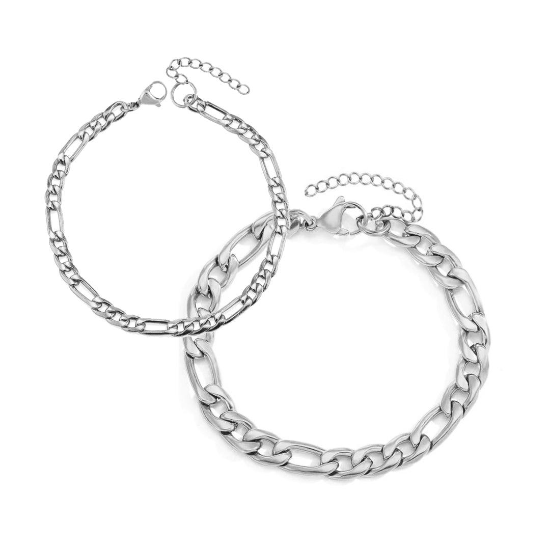HENRICK. Silver Figaro Chain Bracelet Set