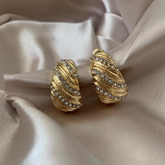 CRYSTAUX. Gold CZ Crystal Croissant Earrings