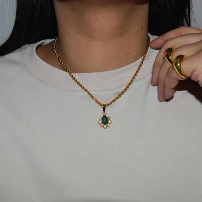 TZARINA. Emerald Green Crystal Teardrop Necklace