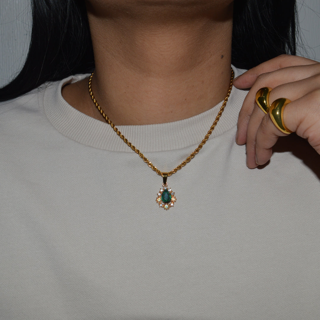 TZARINA. Emerald Green Crystal Teardrop Necklace