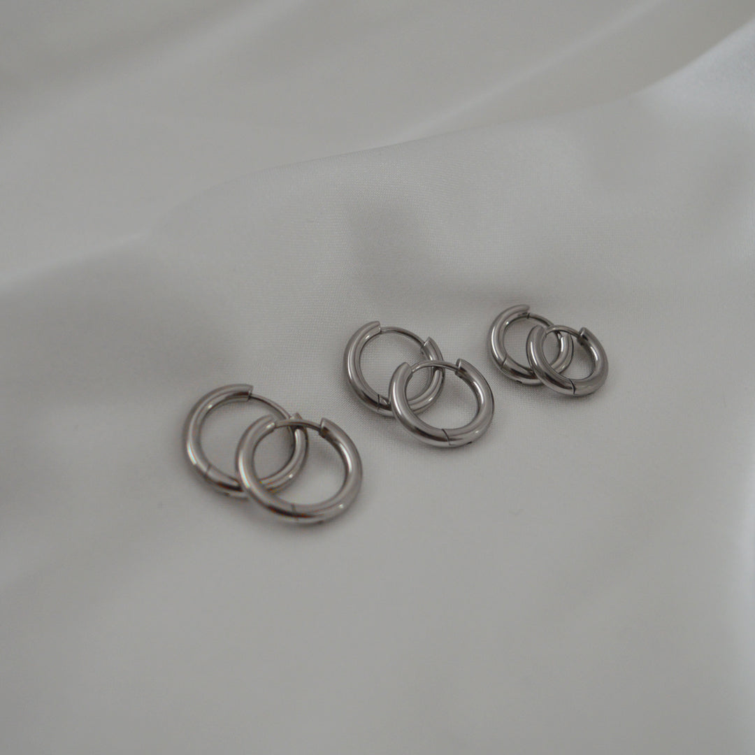 DAWN. 3 Pairs Silver Small Hoop Earring Set