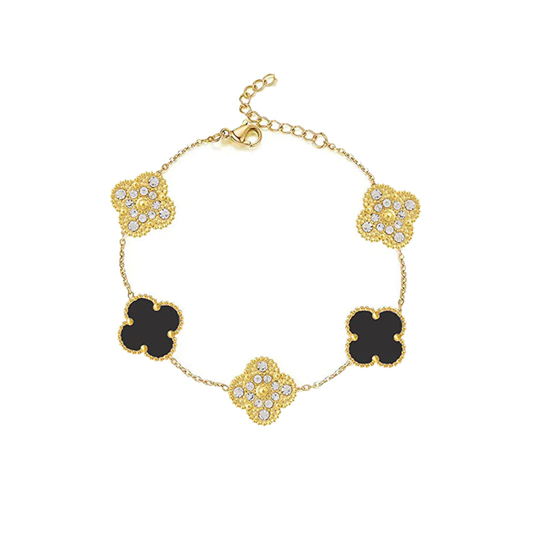 DUCHESS. Black Crystal Gold Clover Bracelet