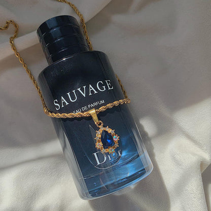 DUCHESS. Navy Blue Crystal Teardrop Pendant Necklace