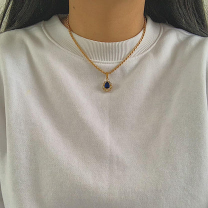 DUCHESS. Navy Blue Crystal Teardrop Pendant Necklace