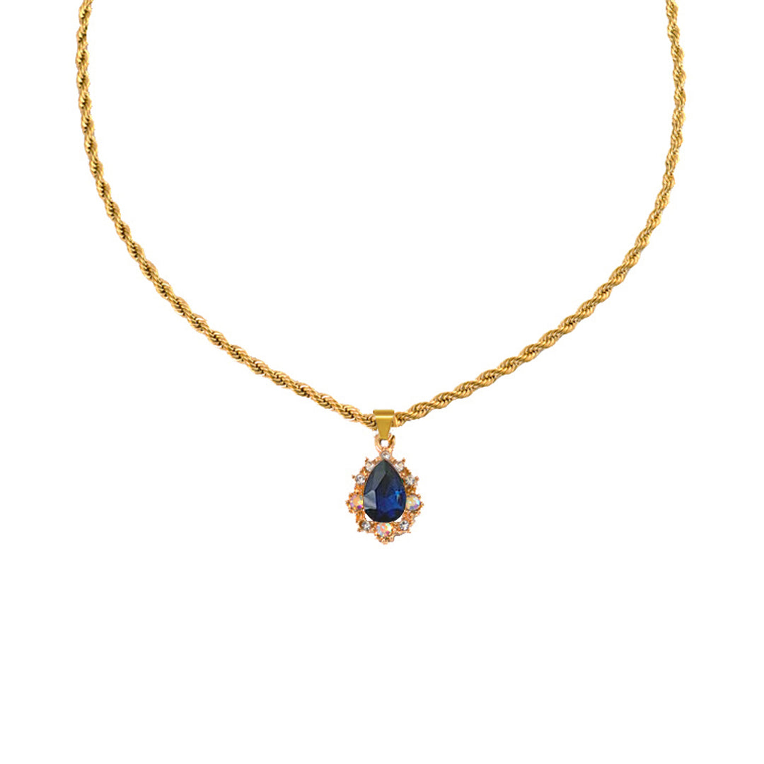 DUCHESS. Navy Blue Crystal Teardrop Pendant Necklace