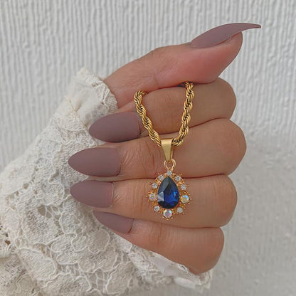 DUCHESS. Navy Blue Crystal Teardrop Pendant Necklace