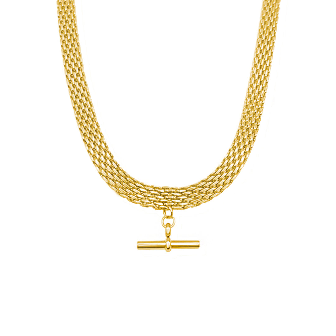 EMIRATI. Gold T-Bar Mesh Chain Necklace