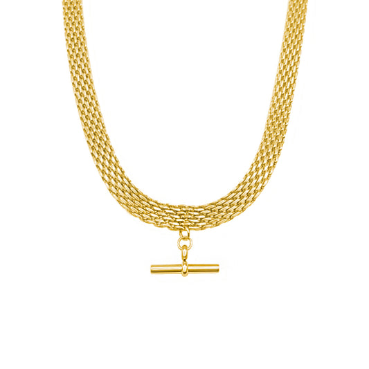 EMIRATI. Gold T-Bar Mesh Chain Necklace