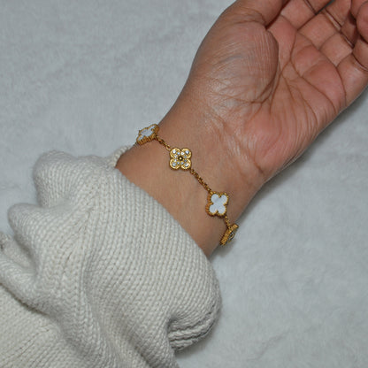 EMPRESS. White Crystal Gold Clover Bracelet