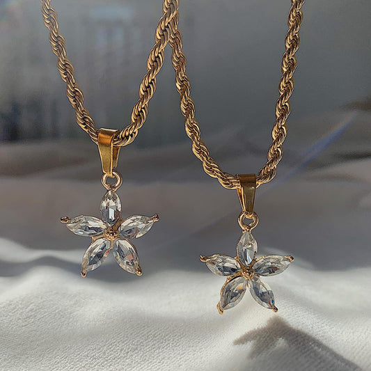 FLORA. Crystal Flower Pendant Necklace