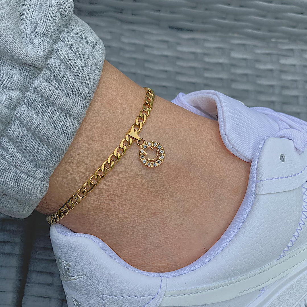 FRANKIE Crystal Smiley Face Anklet