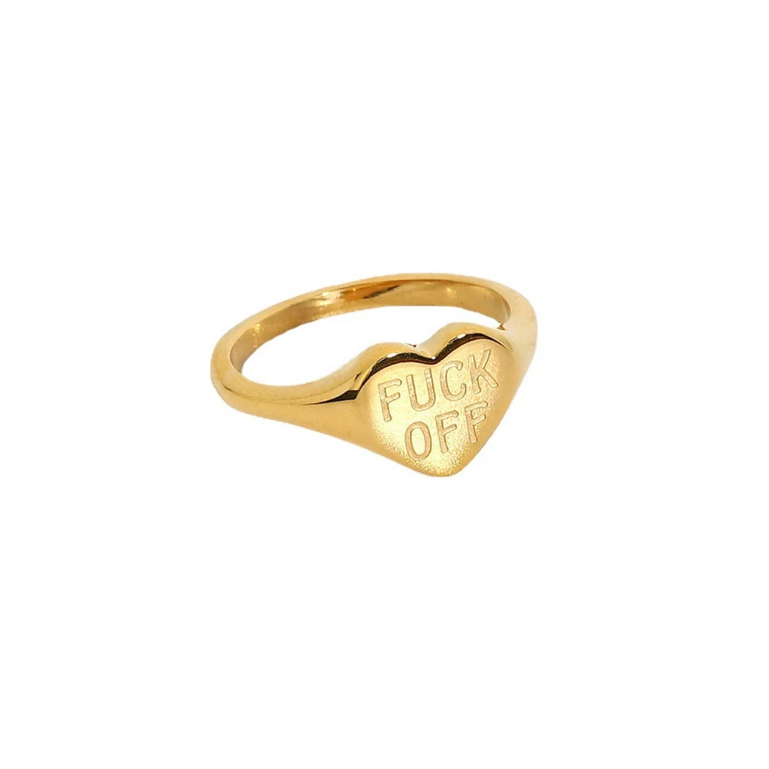 FUCK OFF. Heart Signet Ring IMPERFECT