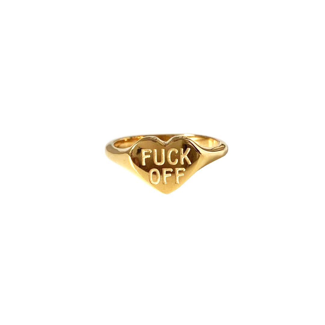 FUCK OFF. Heart Signet Ring IMPERFECT