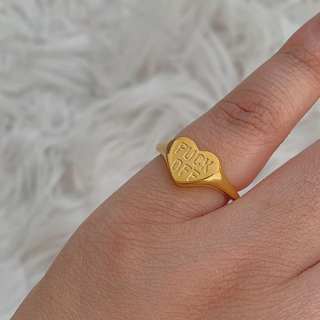 FUCK OFF. Heart Signet Ring IMPERFECT
