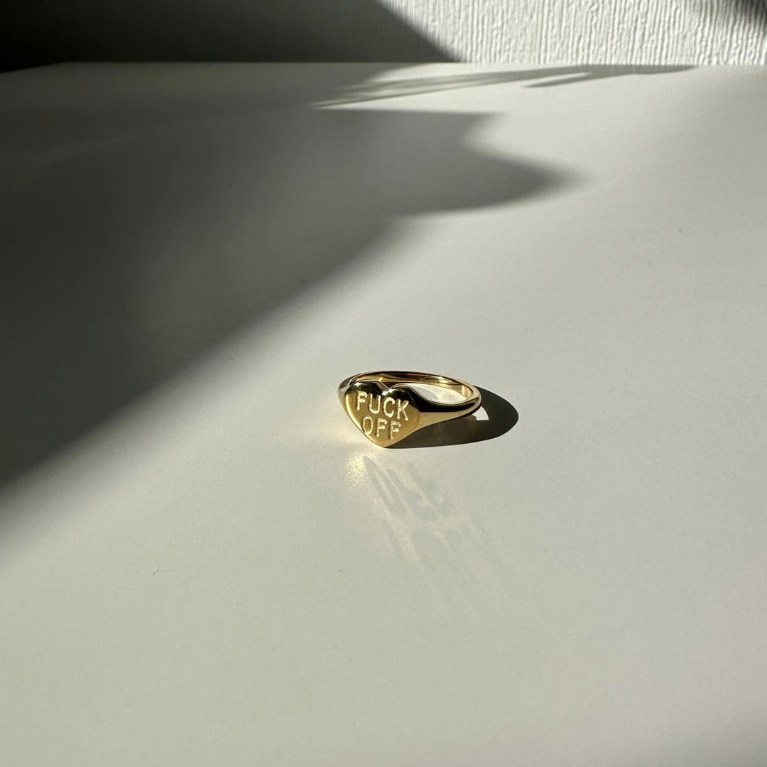FUCK OFF. Heart Signet Ring IMPERFECT