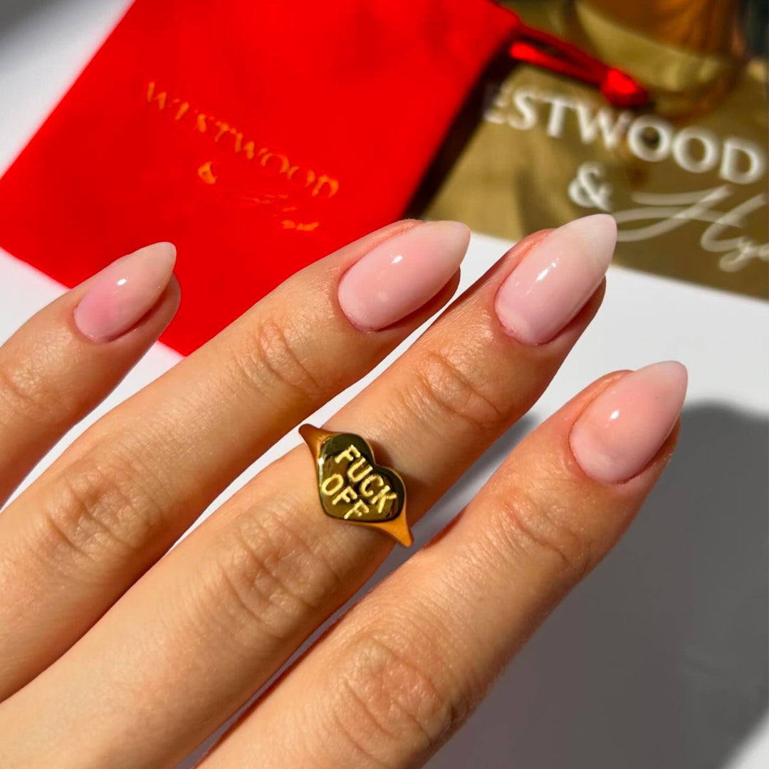 FUCK OFF. Heart Signet Ring IMPERFECT