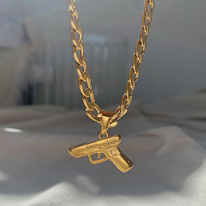 GIRL GANG. Gold Gun Pendant Necklace