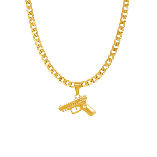 GIRL GANG. Gold Gun Pendant Necklace