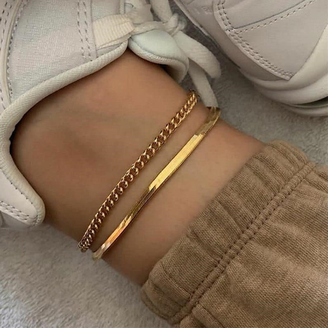 SERPENTINE DEUX. Two Piece Snake Chain Anklet Set