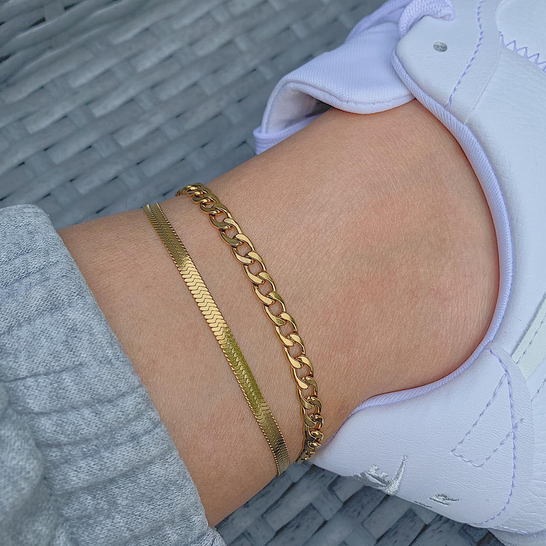 SERPENTINE DEUX. Two Piece Snake Chain Anklet Set
