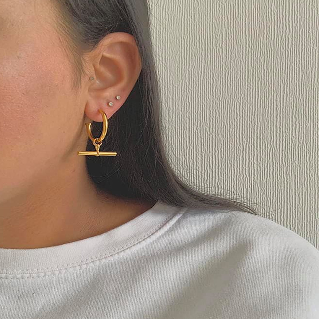 Gold t bar on sale earrings