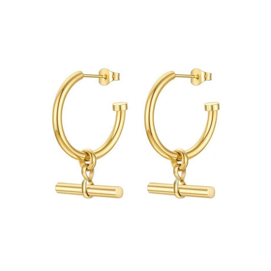 TITAN. Gold T Bar Hoop Earrings