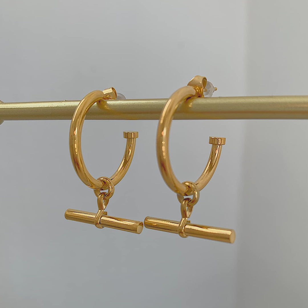 TITAN. Gold T Bar Hoop Earrings