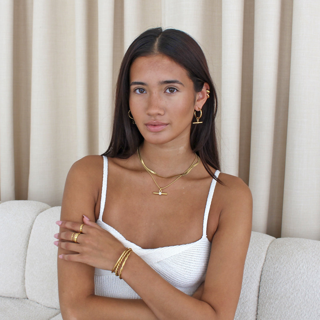 TITAN. Gold T Bar Hoop Earrings