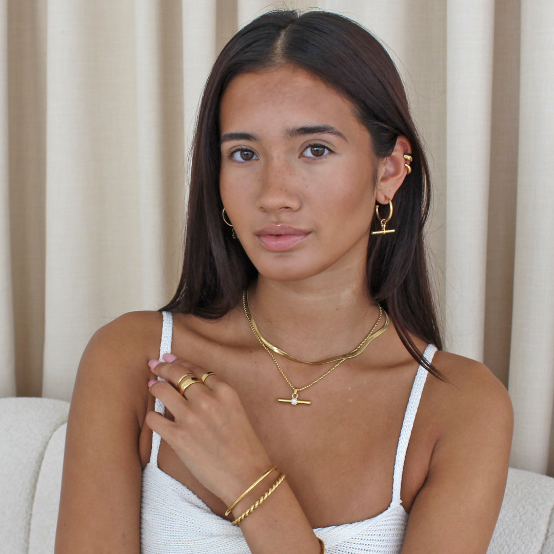 TITAN. Gold T Bar Hoop Earrings