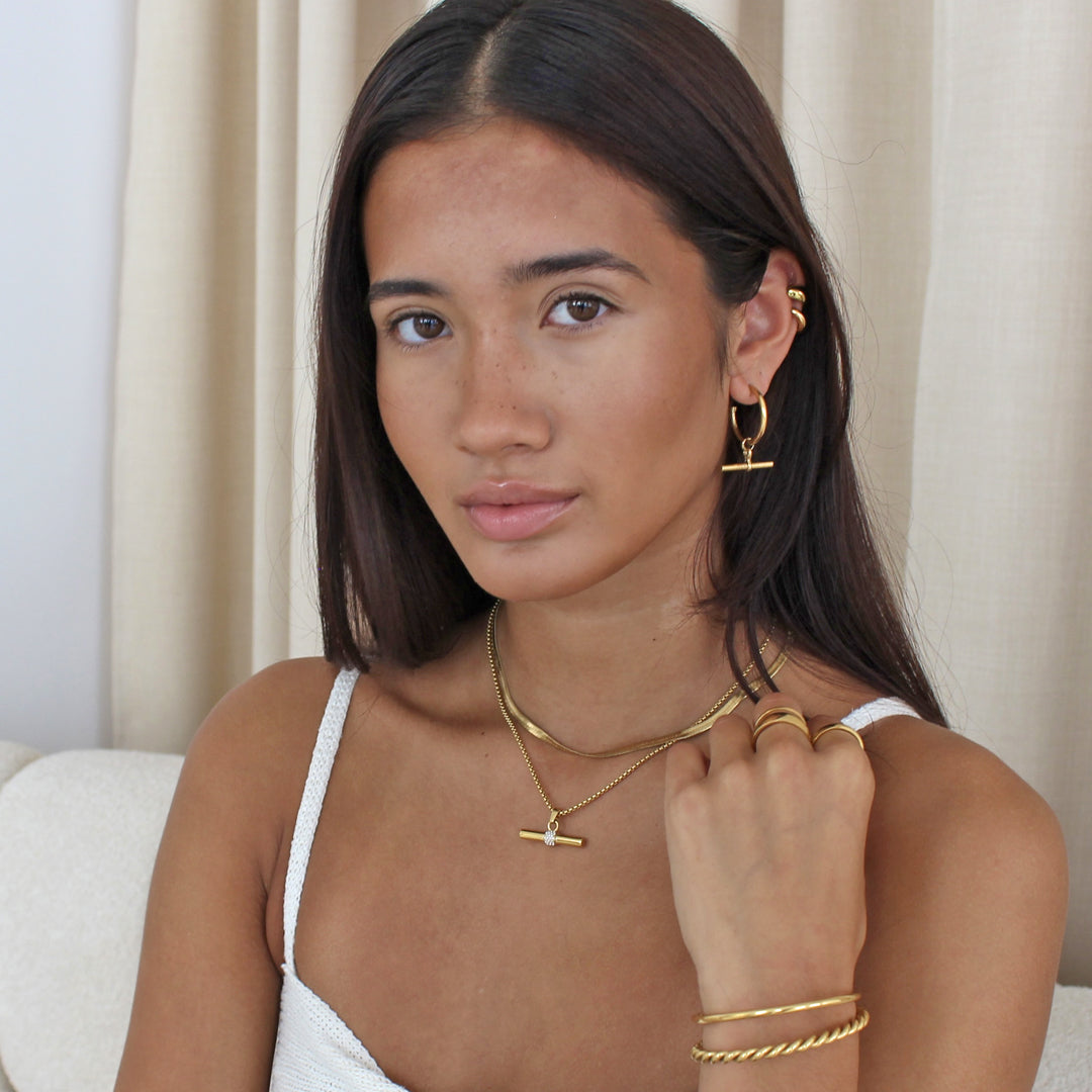 TITAN. Gold T Bar Hoop Earrings