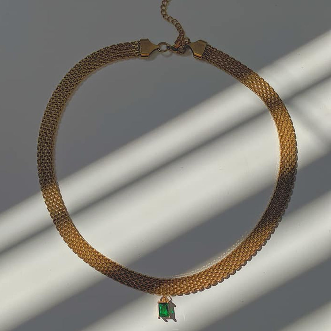 HAYATI. Jade Green Crystal Pendant Chain Necklace