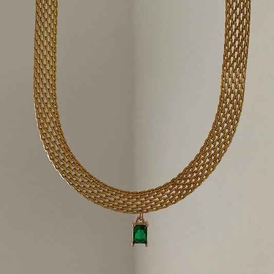 HAYATI. Jade Green Crystal Pendant Chain Necklace