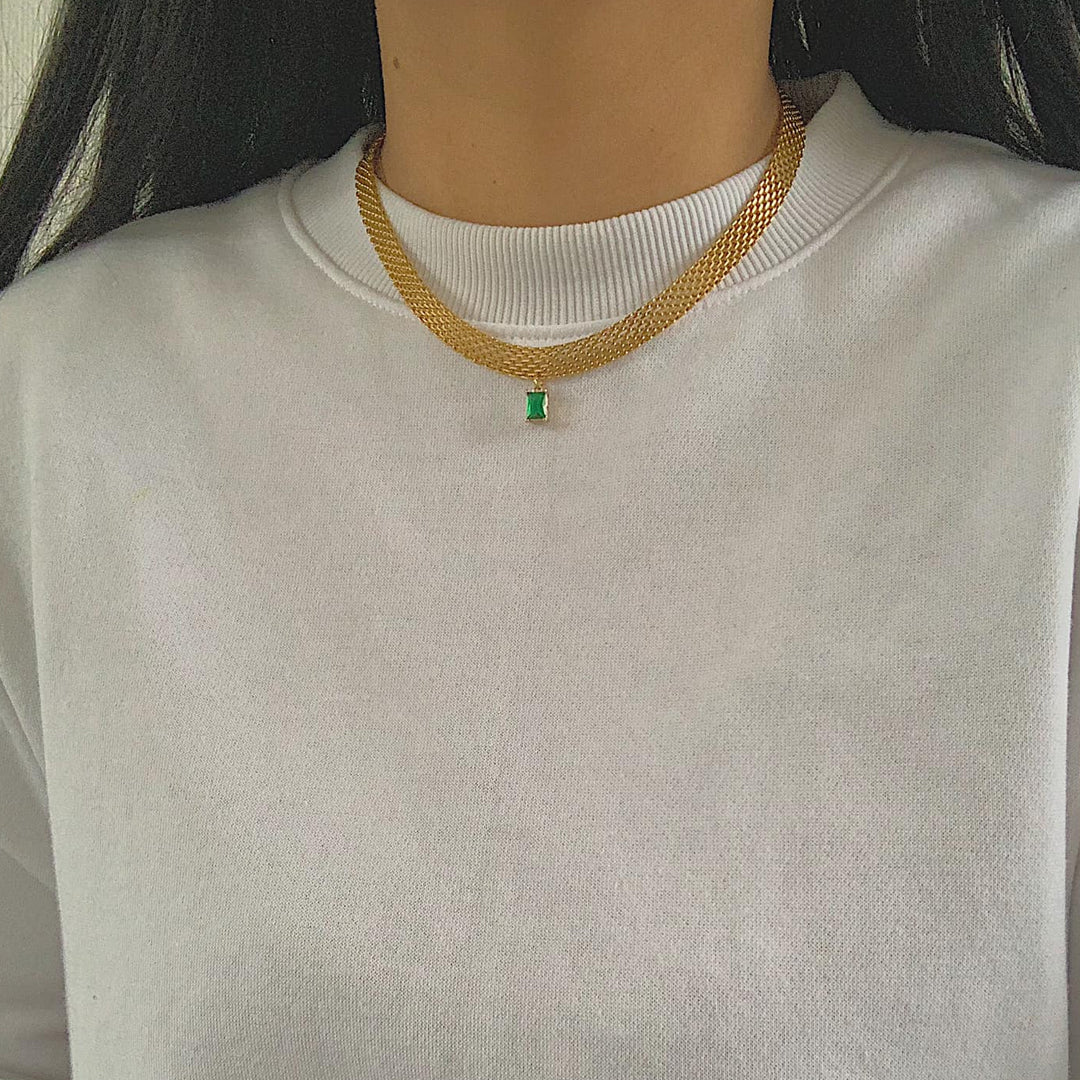 HAYATI. Jade Green Crystal Pendant Chain Necklace