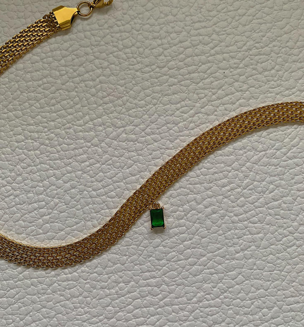 HAYATI. Jade Green Crystal Pendant Chain Necklace