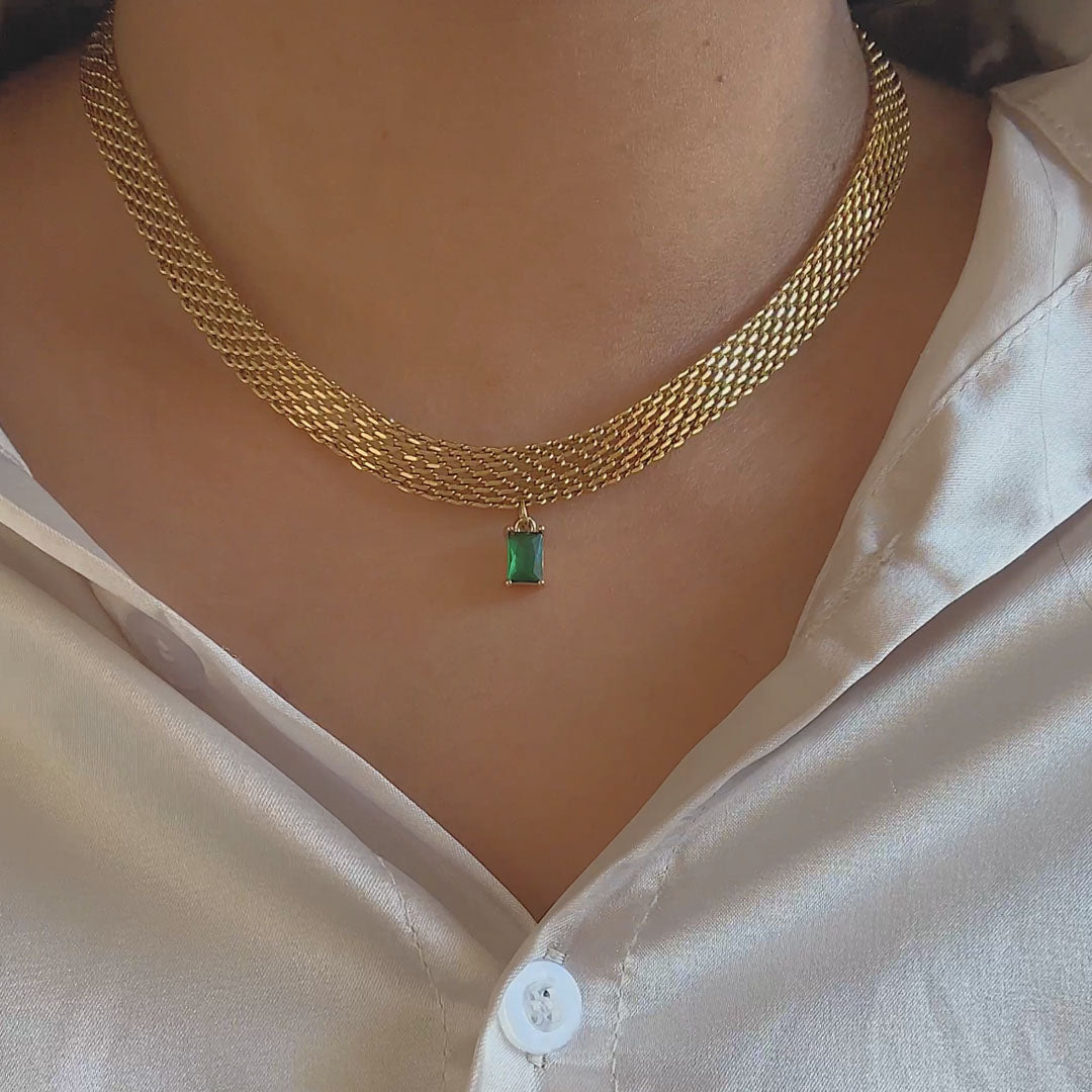 HAYATI. Jade Green Crystal Pendant Chain Necklace