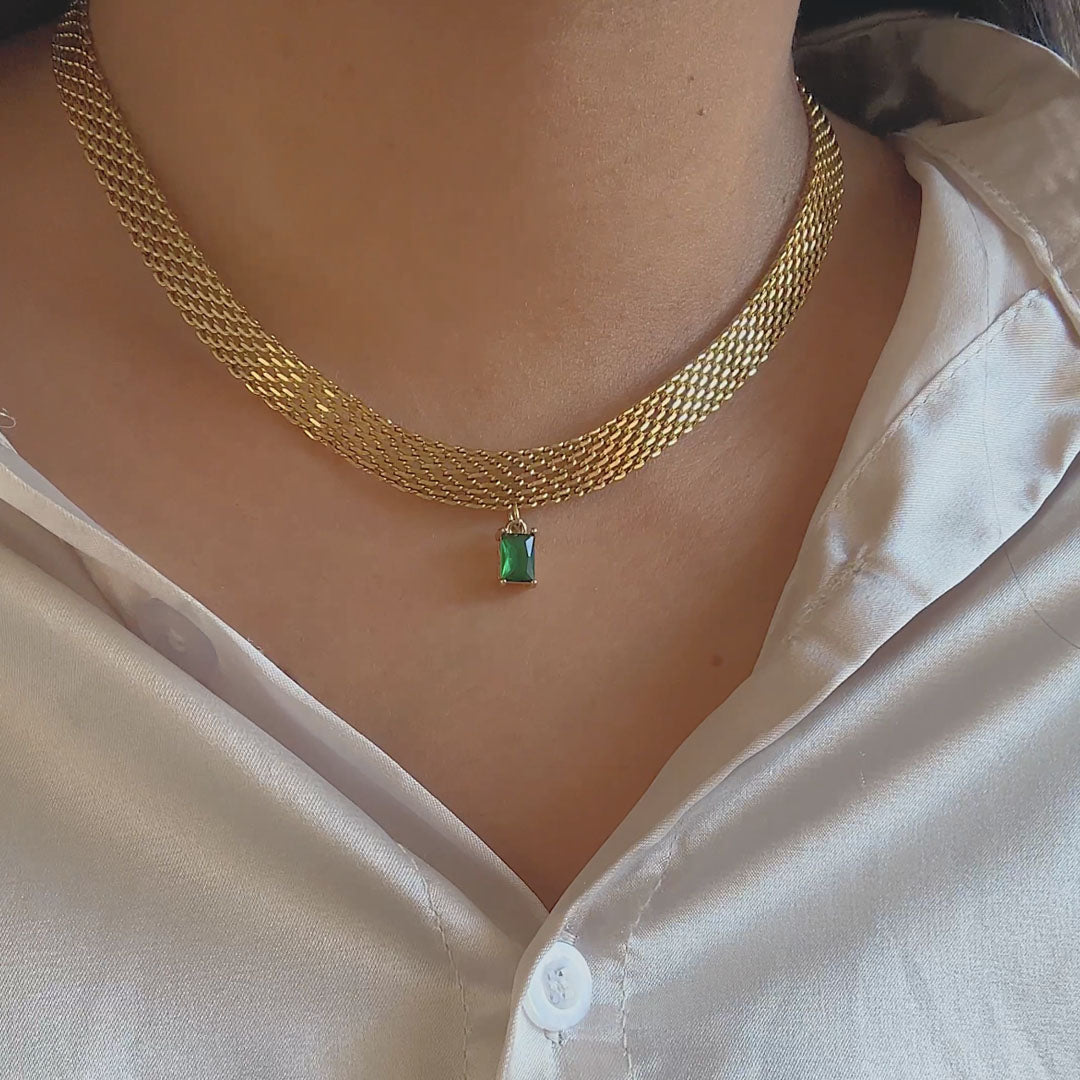 HAYATI. Jade Green Crystal Pendant Chain Necklace