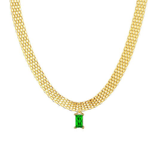 HAYATI. Jade Green Crystal Pendant Chain Necklace