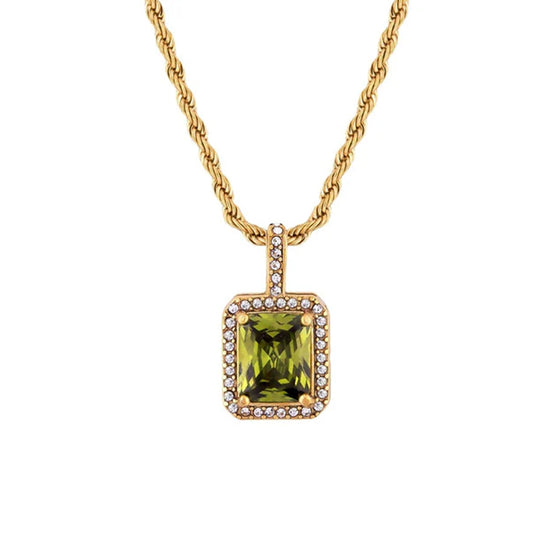 HERMES. Olive Green Crystal Necklace