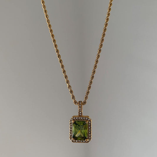 HERMES. Olive Green Crystal Necklace