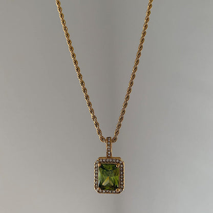 HERMES. Olive Green Crystal Necklace IMPERFECT