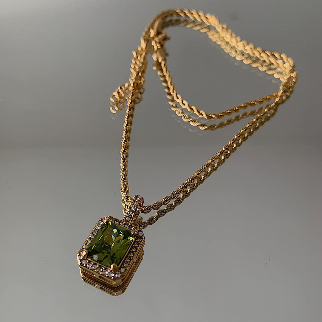 HERMES. Olive Green Crystal Necklace